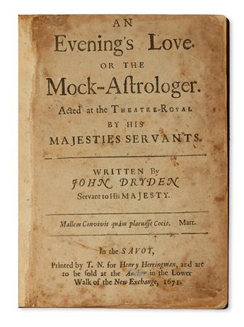 ENGLISH PLAYS  DRYDEN, JOHN.  Bound volume containing 8 plays.  1671-80